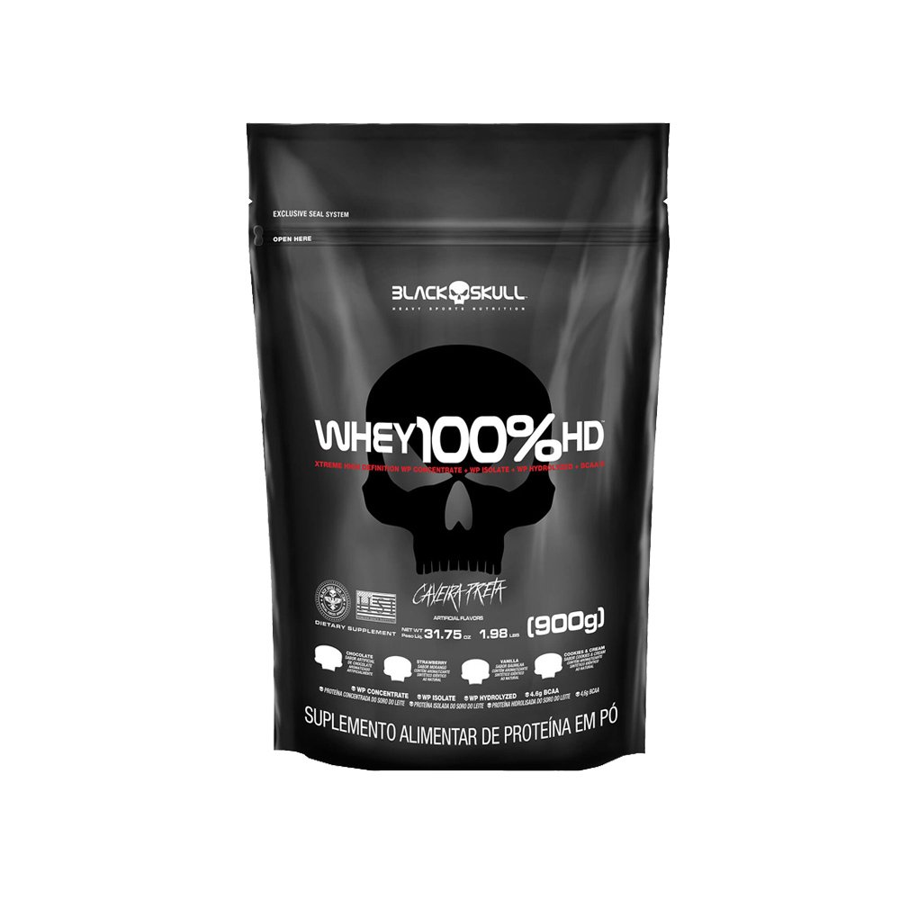 6daa228886d26574ef737e11d04470cb 100% Whey HD Chocolate 900g Refil - Black Skull - Imagem 1