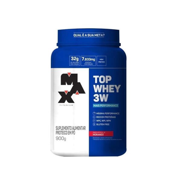 Top Whey 3w 900g sabor morango - Max Titanium