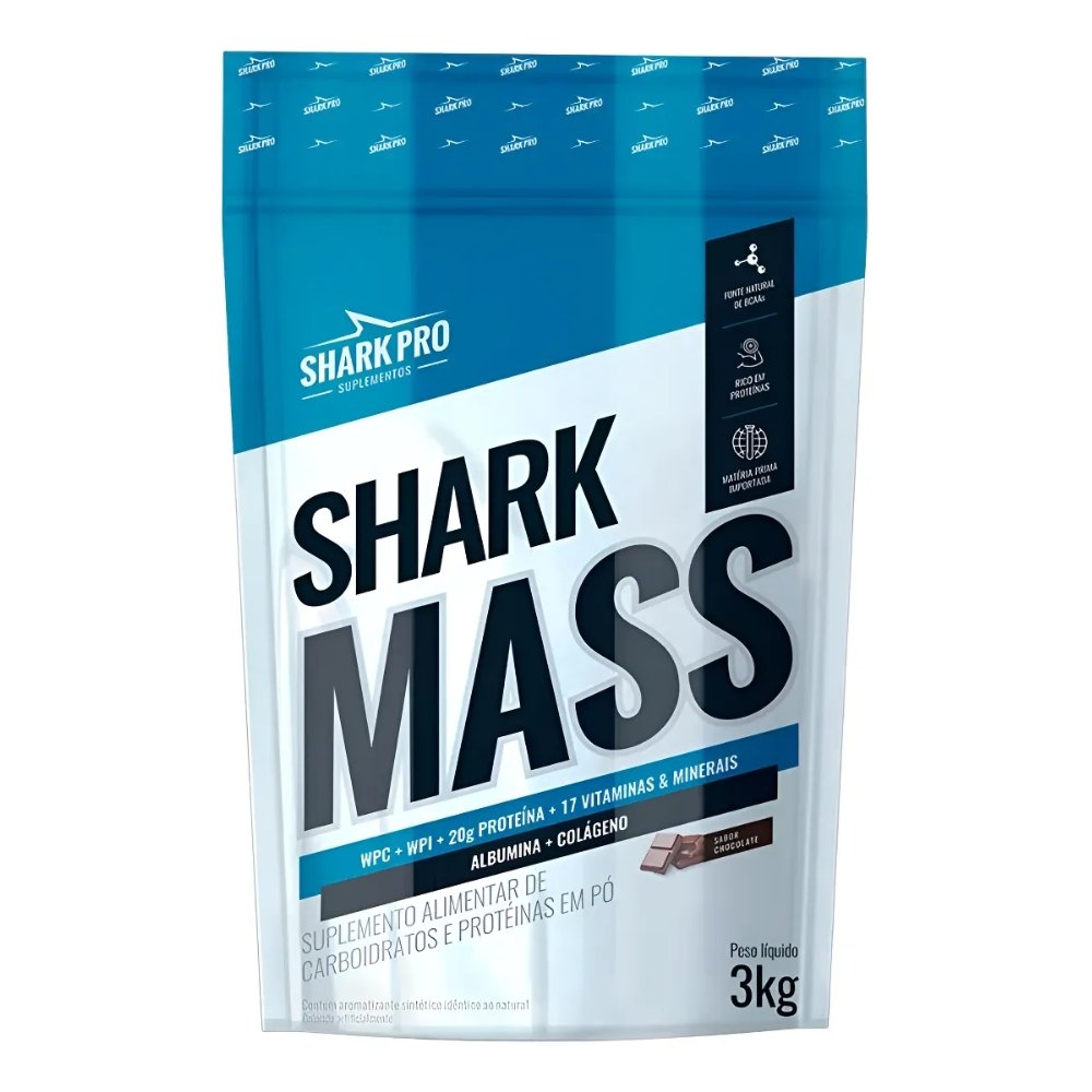 15485620611-4631i1.jpg Shark Mass Pouch 3kg Chocolate - Sharkpro Suplementos - Imagem 1