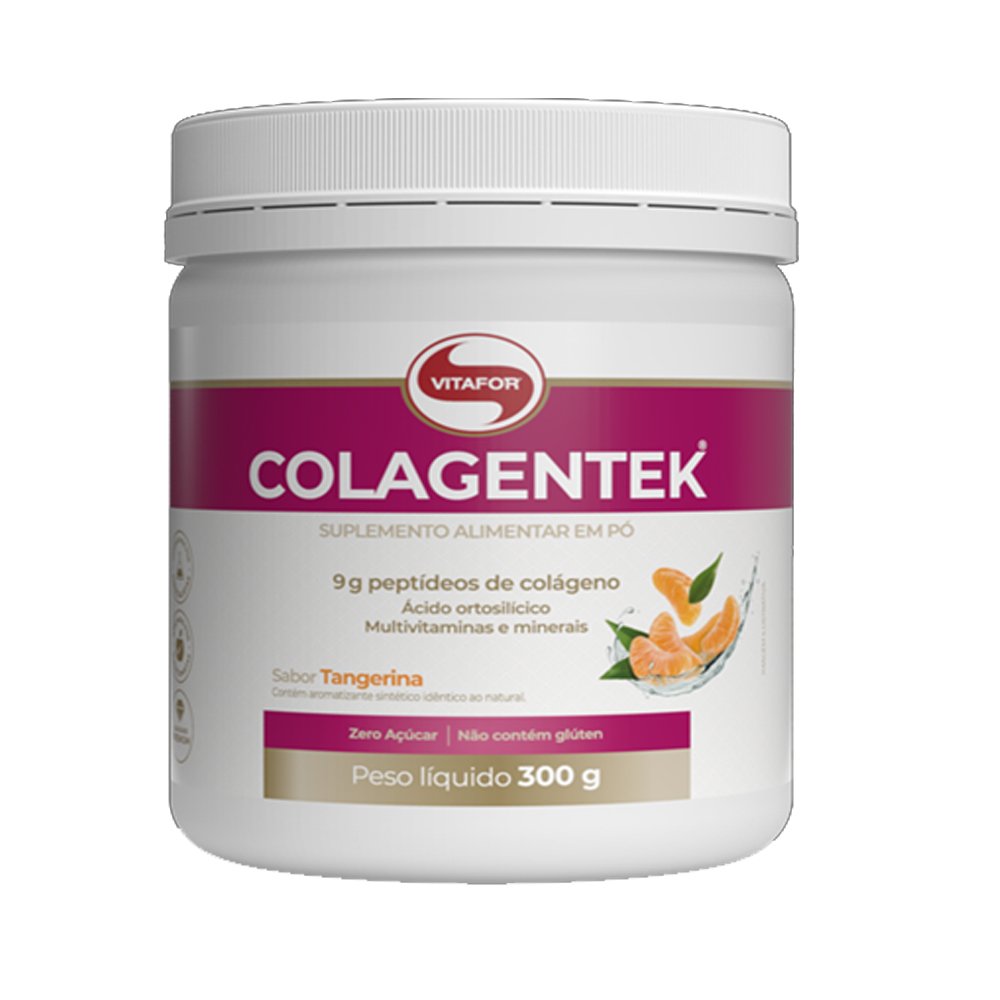 15114206462-15110156846-15109612303-colagentek20300g20tangerina201.jpg Colagentek pote 300g Tangerina - Vitafor - Imagem 1
