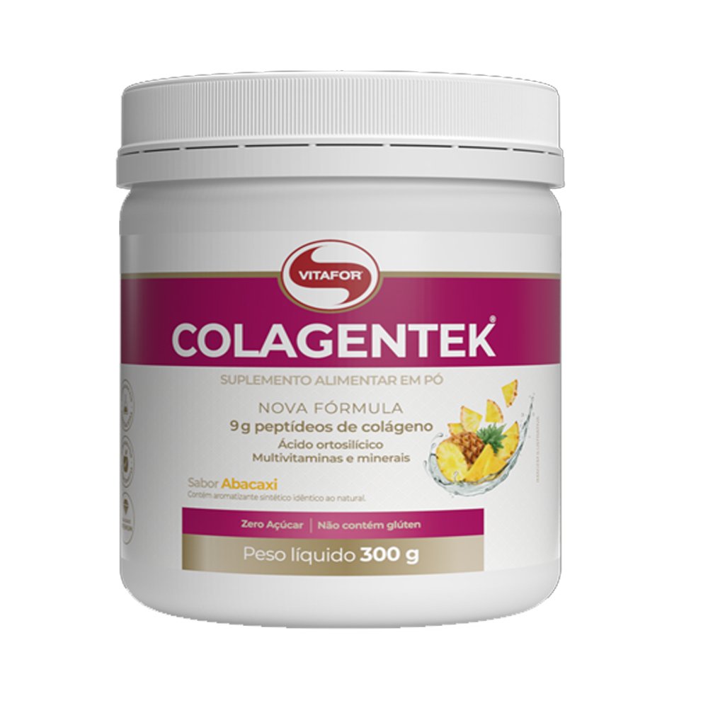 15114210858-15110156036-15109599014-colagentek20300g20abacaxi201.jpg Colagentek pote 300g Abacaxi - Vitafor - Imagem 1