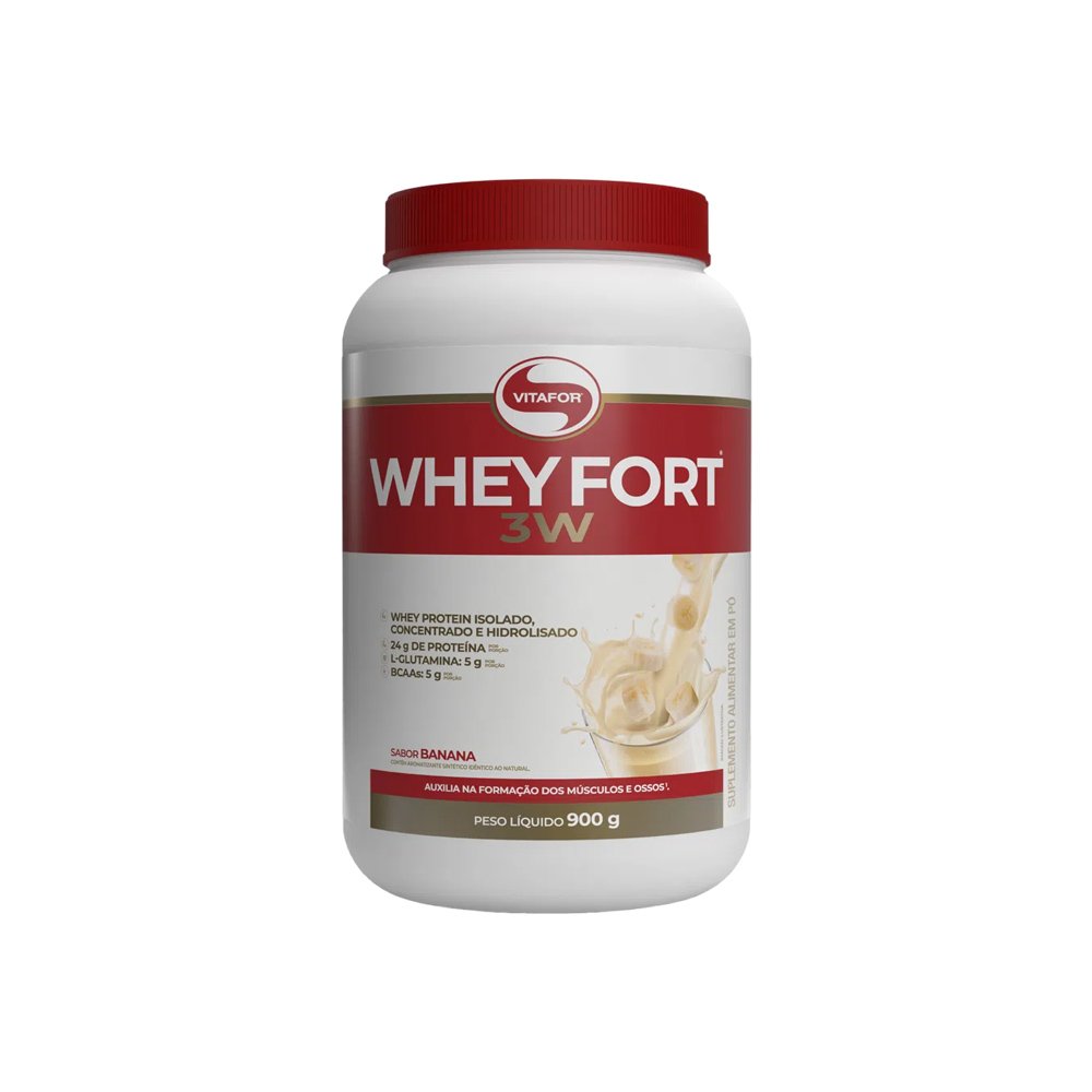 15308892446-whe-3w-fort-banana.jpg Whey Fort 3W 900g Banana - Vitafor - Imagem 1