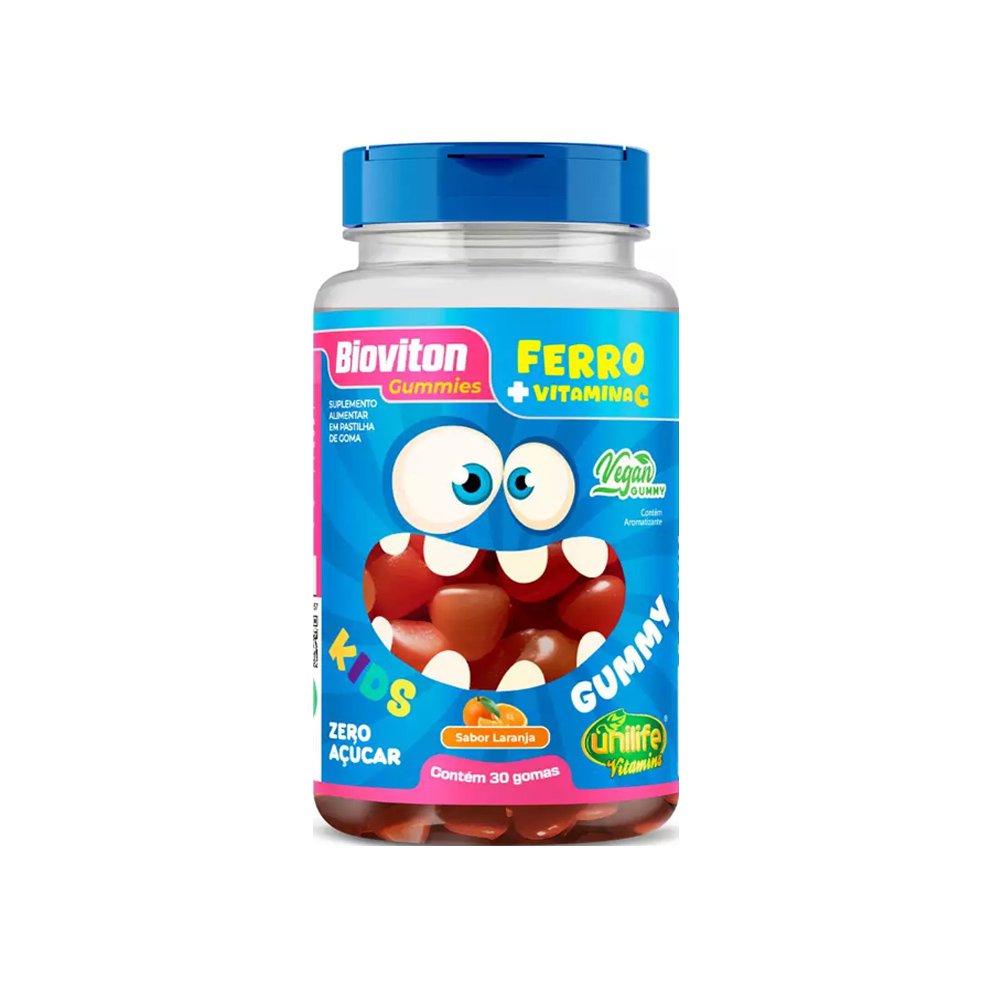 15603367232-bioviton-gummies-ferro-vitamina-ckids.jpg Gummy Bioviton Kids Ferro + Vit C Laranja 30 Gomas - Unilife - Imagem 1