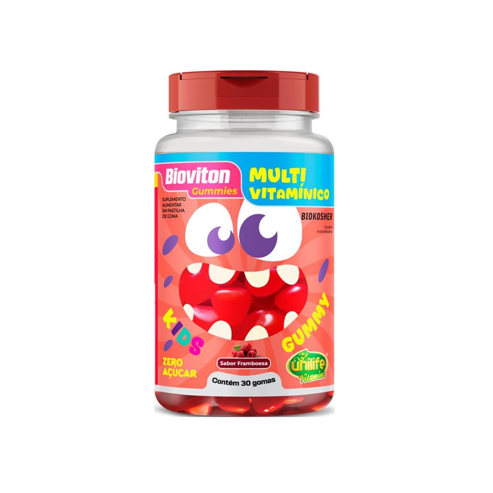 15603373279-bioviton-gummies-multivitaminico-kids.jpg Gummy Bioviton Kids Multivitaminico Framboesa 30 Gomas - Unilife - Imagem 1